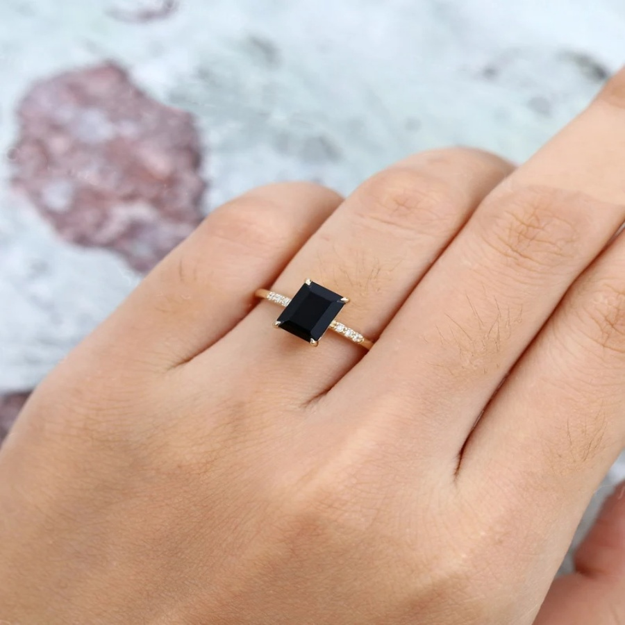 Minimalist 4-Prong CZ Square Ring Unisex Engagement or Wedding