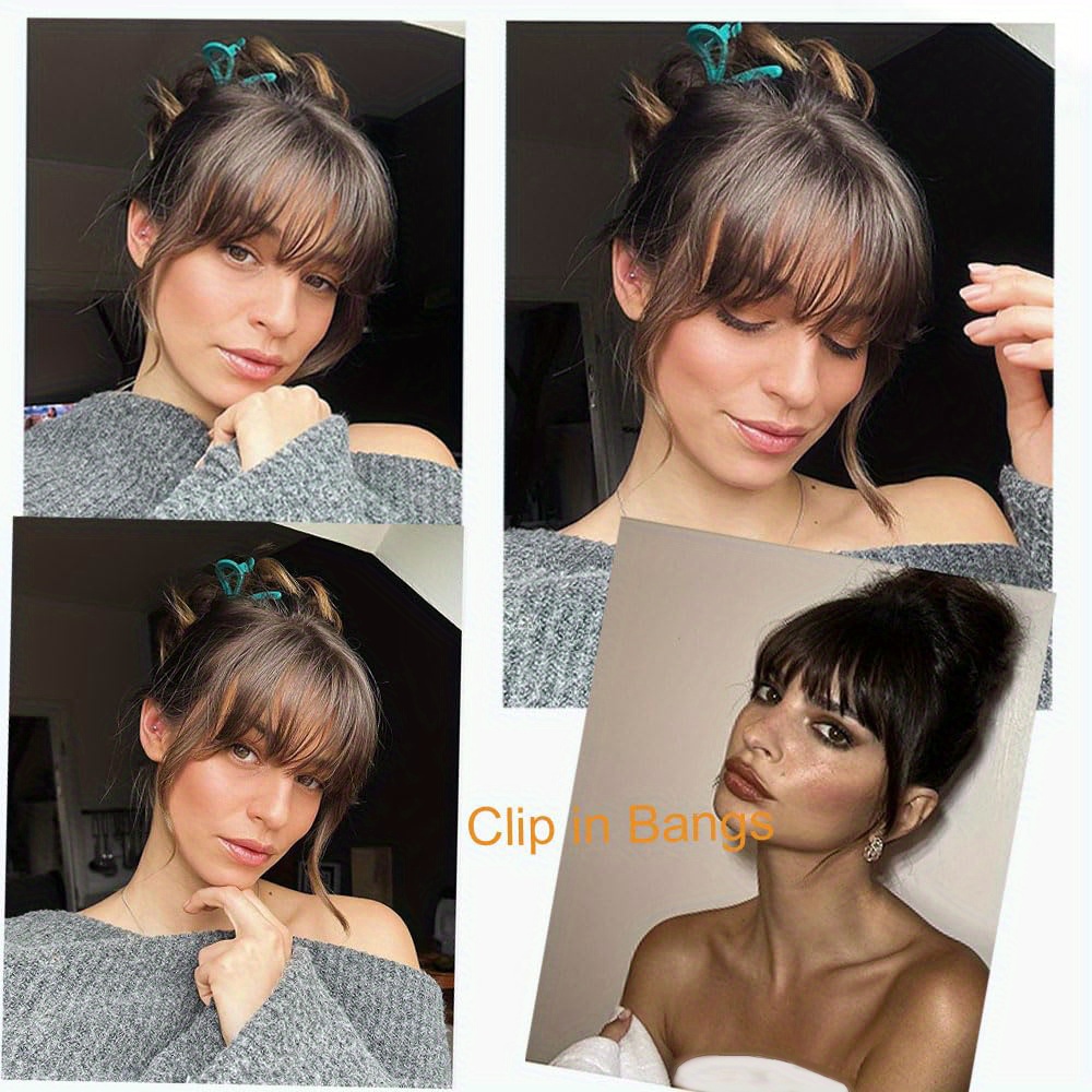 women s clip-in human hair bangs - natural look front fringe extensions, easy to apply no   needed, dark brown/black/, straight hairstyle for everyday &   - salon-quality hairpiece for added volume & dimension details 6