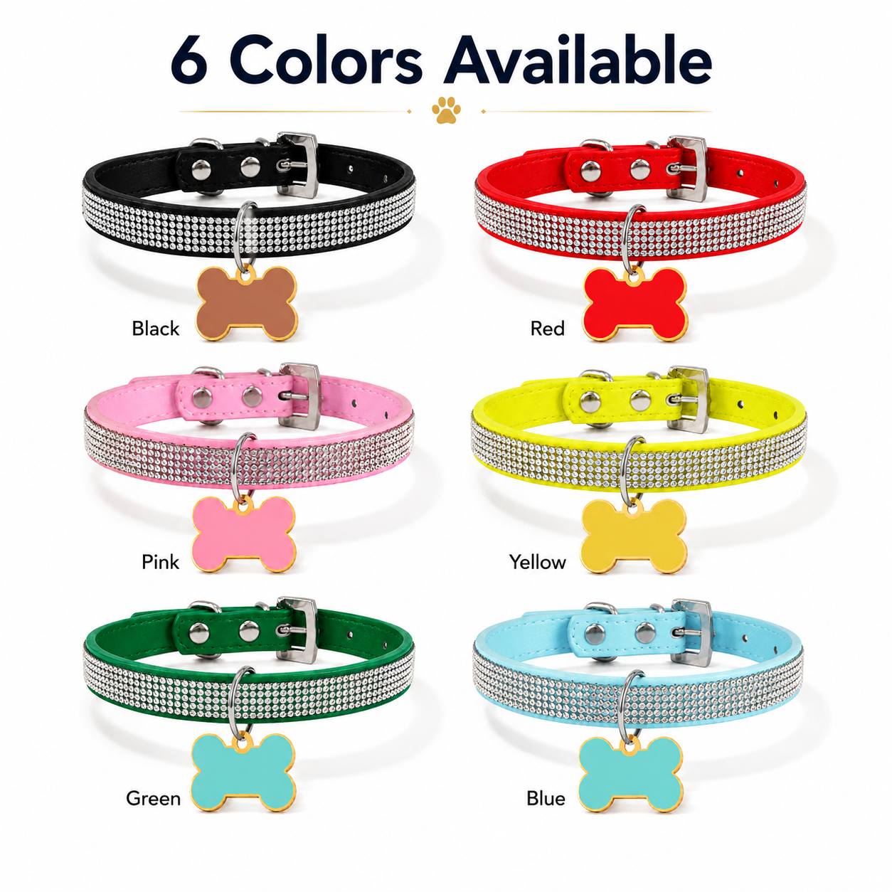 Diamond-Studded Pet Collar with Engravable Bone Dog Tag