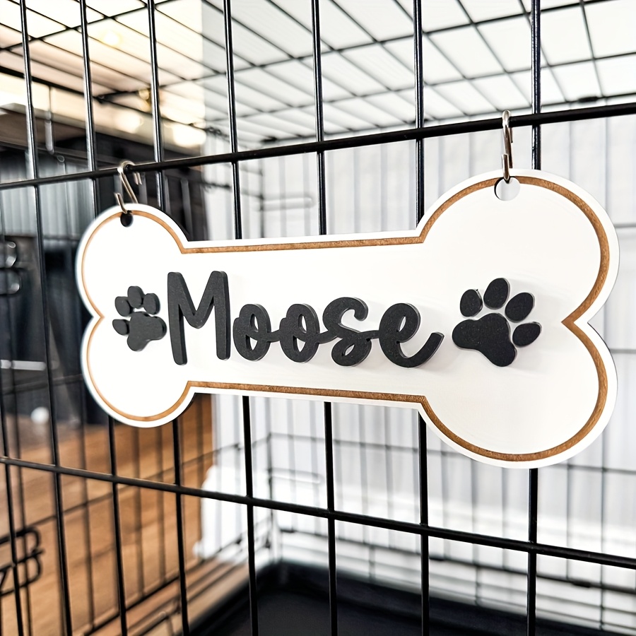 1pc Personalized Dog House Nameplate, Dog Door Sign, Custom Pet Name, Bone-Shaped Cage Tag, Name Tag with Paw Print, Custom Gift for Cat And Dog Lovers, Cage Nameplate