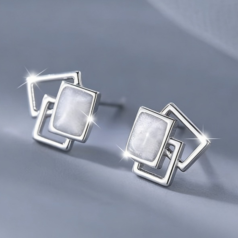 Image of Easy Creative Enamel White Geometric Splicing Earrings For Women | Copper Nickel-free Plated, Plated White K, Random Enamel Pattern, Suitable For Daily And Vacation Occasions, Fashion Additions By