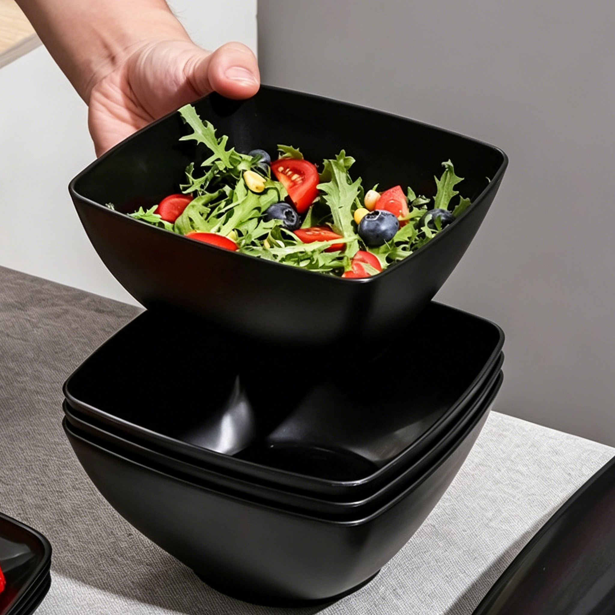 Image of 4pcs Salad Bowl - Great For Family Gatherings And Everyday Use. Ideal For Gatherings, Dining Or Meal Preparation, It Features A Unique Suitable For Serving , Fruit And Snacks. Dishwasher Safe