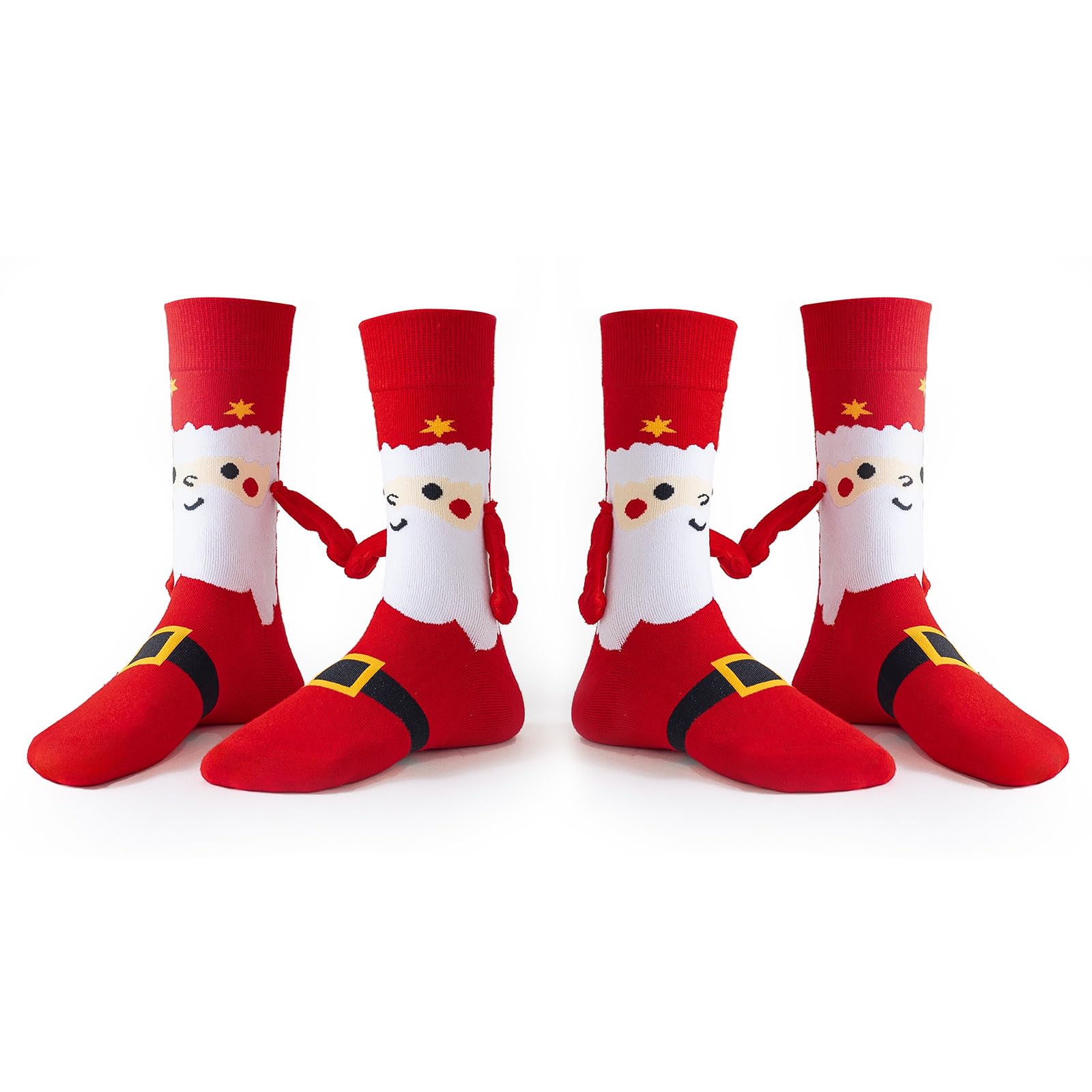 TEMU 2-pack Christmas Element Mid-calf Socks With Magnetic Hand-in-hand Design, Secret Santa Gift For Couples