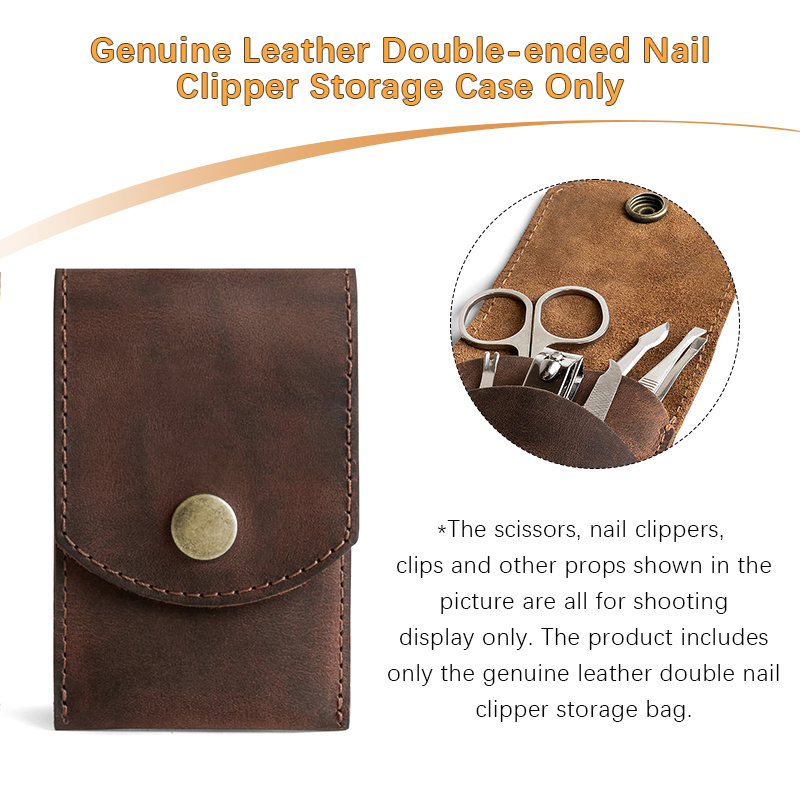 TEMU Handcrafted Top-grain Cowhide Double Nail Clipper Storage Pouch, Beauty And Personal Care, For And Nomads, Grooming Box, Home And Travel