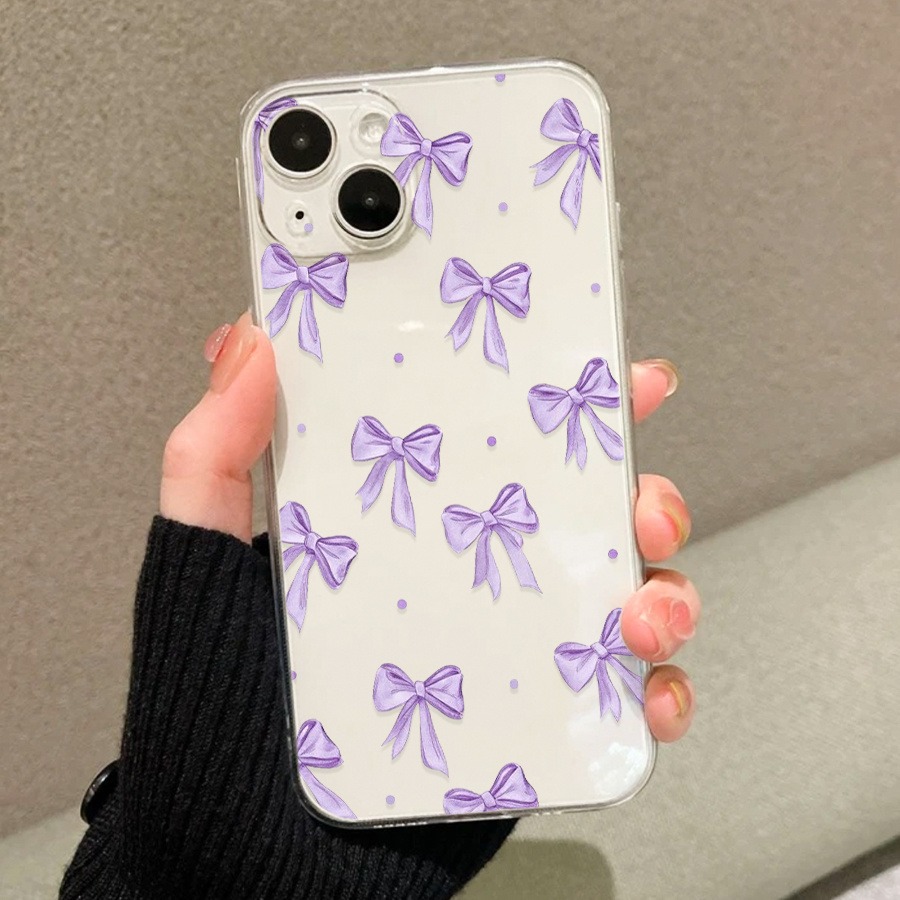 TEMU Phone Case - 1pc Of Purple Polka Dot Bow Transparent Soft Shell Phone Case, Suitable For Iphone 17/16/15/14/13/12, 11, 17 Pro , As Well As