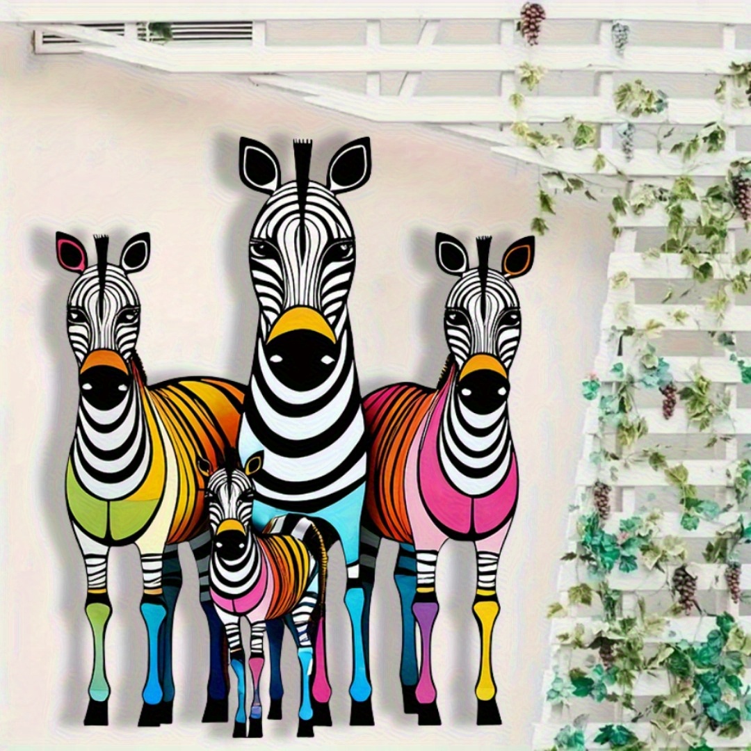 TEMU 2d Flat, [2d Flat] Zebra Wall Art Decoration - Colorful Panel Suitable For Patio, Garden, Living Room, Bedroom & Outdoor Fence Decor - Plastic