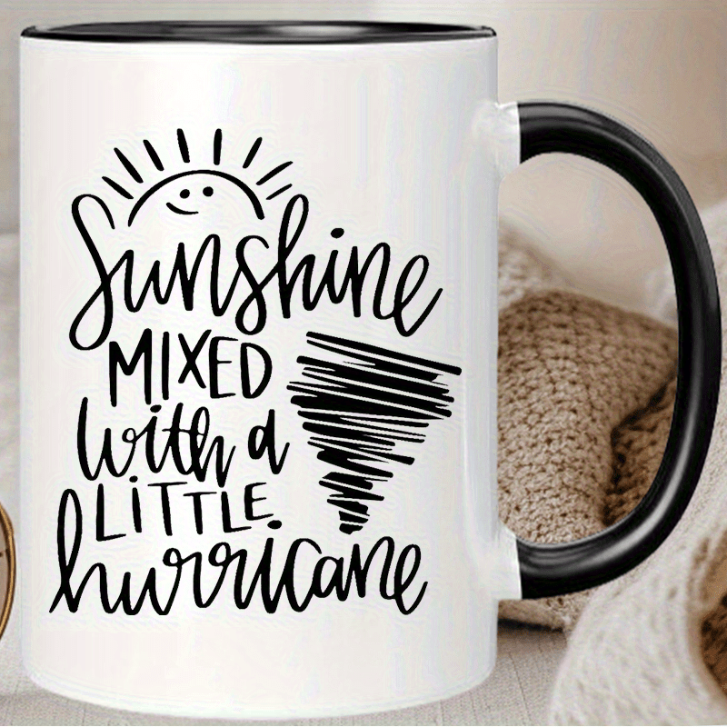 1pc 11oz insulated ceramic coffee mug weather inspired sunshine mixed with a little hurricane design reusable white mug with black accents hand wash only gift for   men women coffee bar accessories holiday gift for halloween christmas thanksgiving     quality   details 3