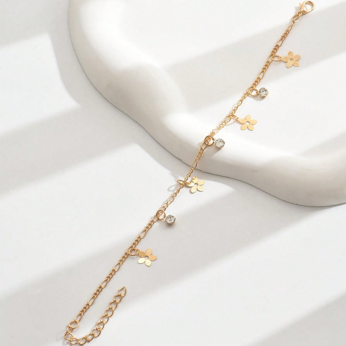 Women's Stainless Steel Five-Leaf Flower Zirconia Anklet, Adjustable