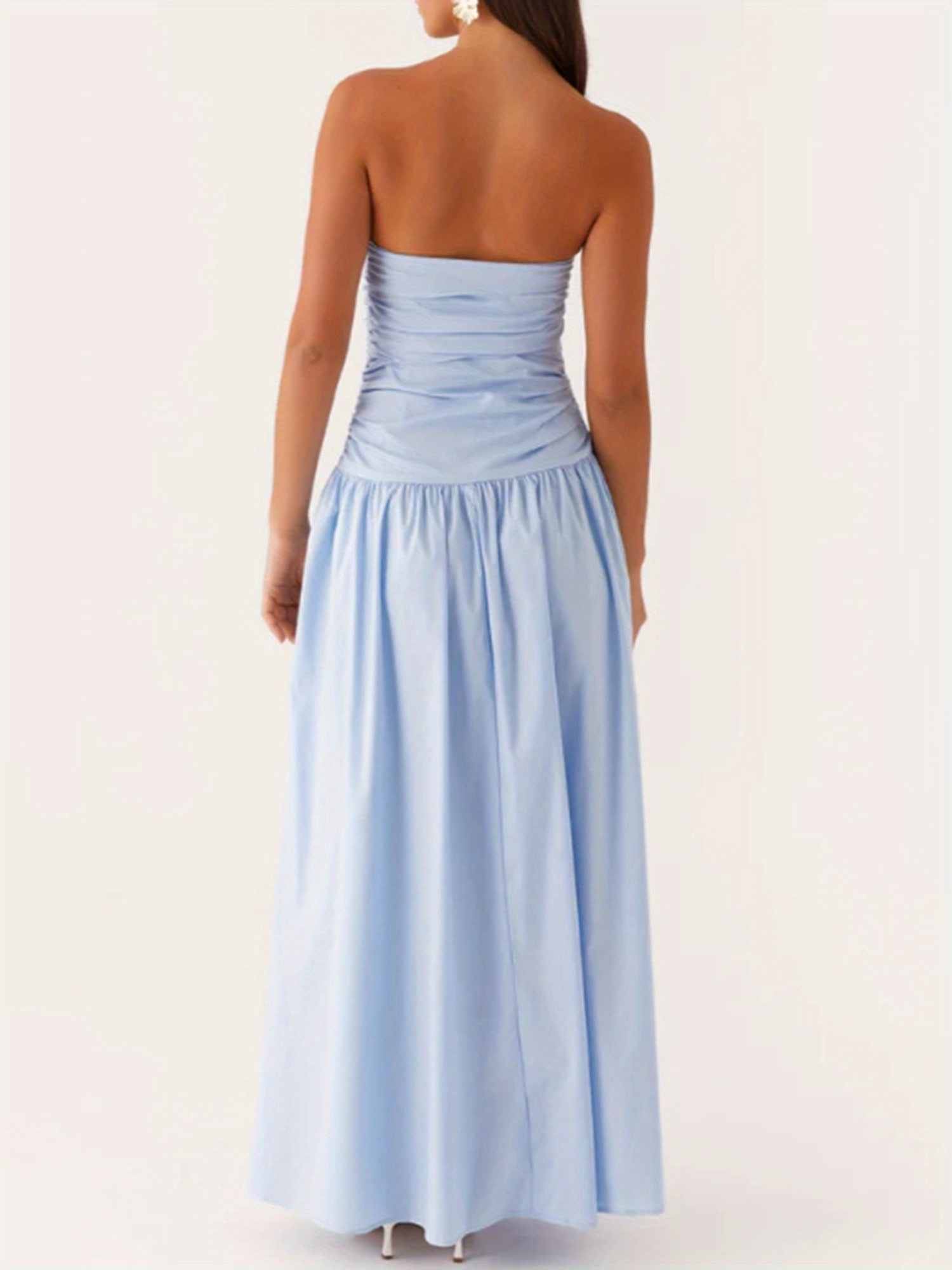 women tube long dress ruched boat neck backless sleeveless - Temu