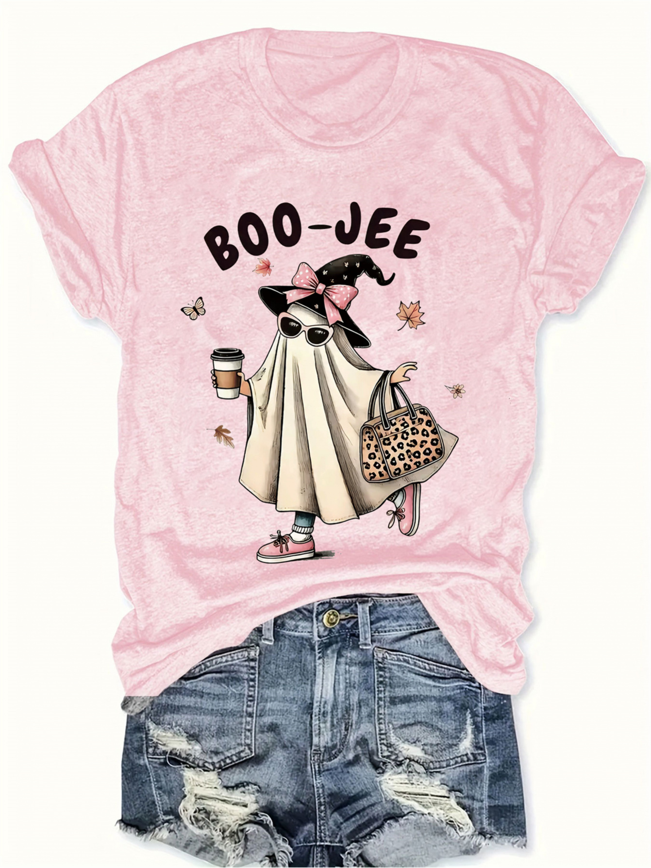 Boo-Jee Women's Elegant Short Sleeve T-Shirt - Quirky Chic Crew Neck Blouse Style Suitable for Summer & Spring, White Polyester Top with Minimalist Design, Machine Washable for Casual Casual Attire or Themed Outfits