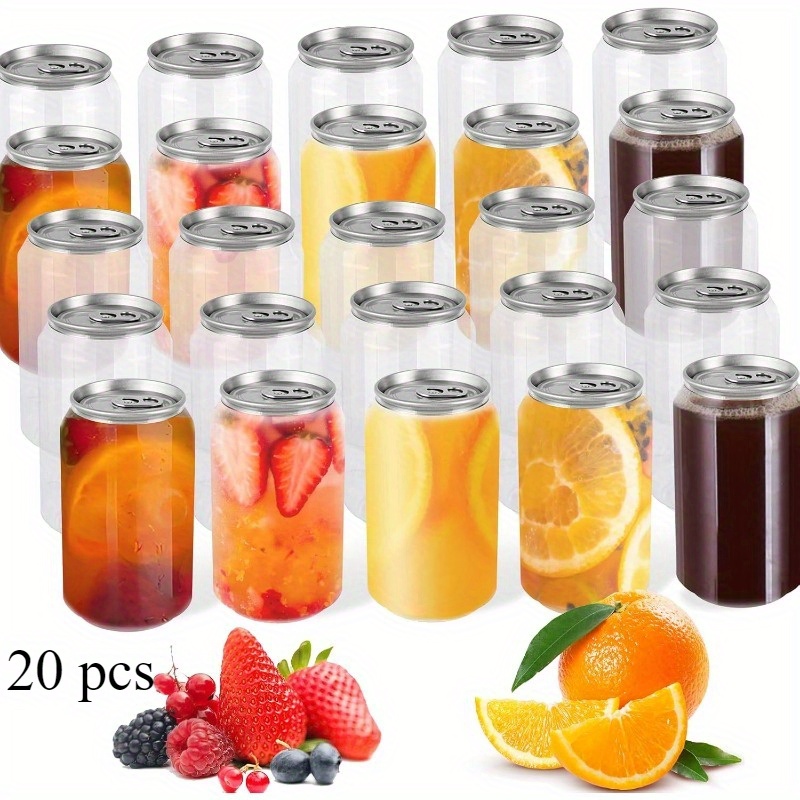 20 pack 330ml 11 2oz clear plastic bottles with leakproof aluminum   can caps disposable reusable style   coffee tea bottles compatible with automatic cup sealers not included kitchen storage   durable leakproof