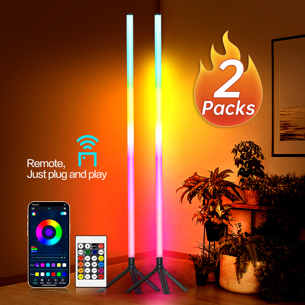 TEMU 1/ 2pack Floor Light Ambient Light, 48.8inch/50inch 360° Intelligent Rgb Light, Music , 16 Million Diy Color Change, Remote Control And App