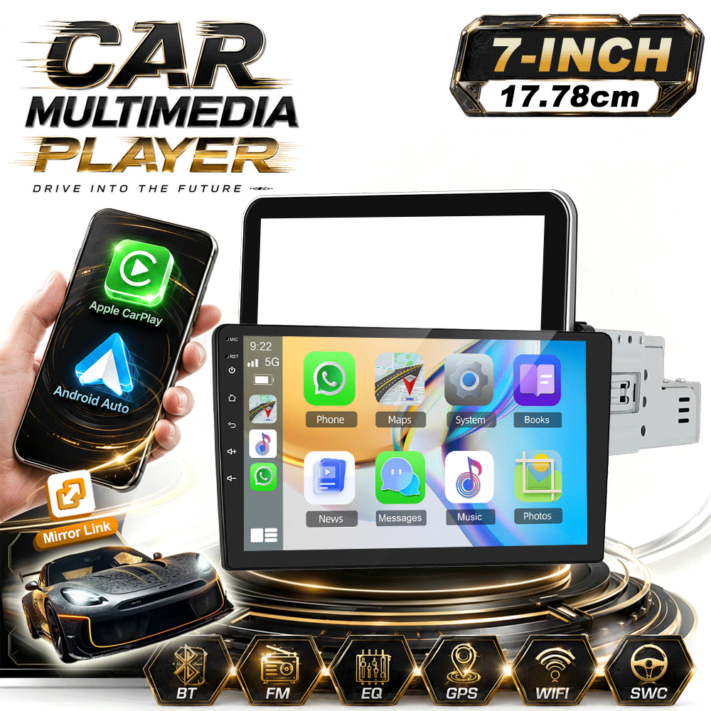 Image of Single Din 2+32g For 15 Car Stereo 7-inch Car Radio 1080p Ips Screen With Carplay/ Auto, Gps, Wifi Support , Ahd Rear Camera, Without Battery