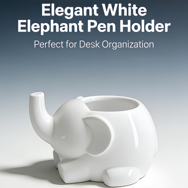 TEMU 1pc 1pcs 3d Elephant Pen Holder Statue - Plastic Desk With Decorative Storage Box Suitable For Office,, Decor, Multi-room Use, Holds Pens,