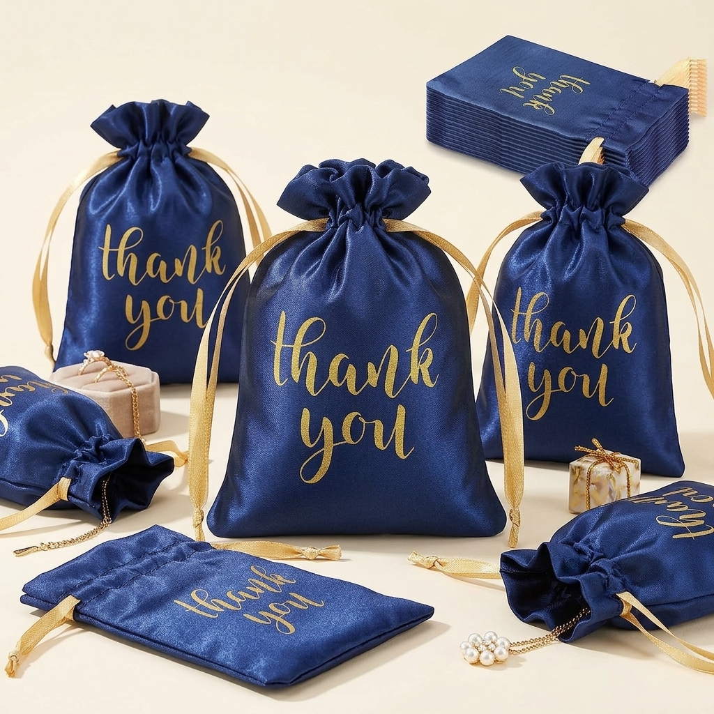 TEMU Regalo /Lui 22 pezzi Sacchetti Regalo in Raso con Coulisse e Stampa di Ringraziamento, Pochette per Gioielli in Tessuto , Sacchetti Bomboniera