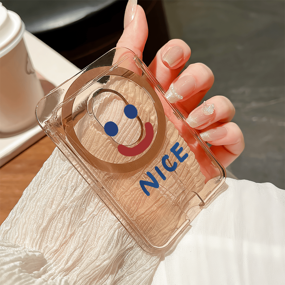 simple transparent portable n52 strong magnetic phone card holder for samsung and iphone16 15 14 13 with magnetic function fits other magnetic cases holds 1 4 cards pc material uv print   face with nice positive slogan must have for daily   for men and women   holder transparent brown 0