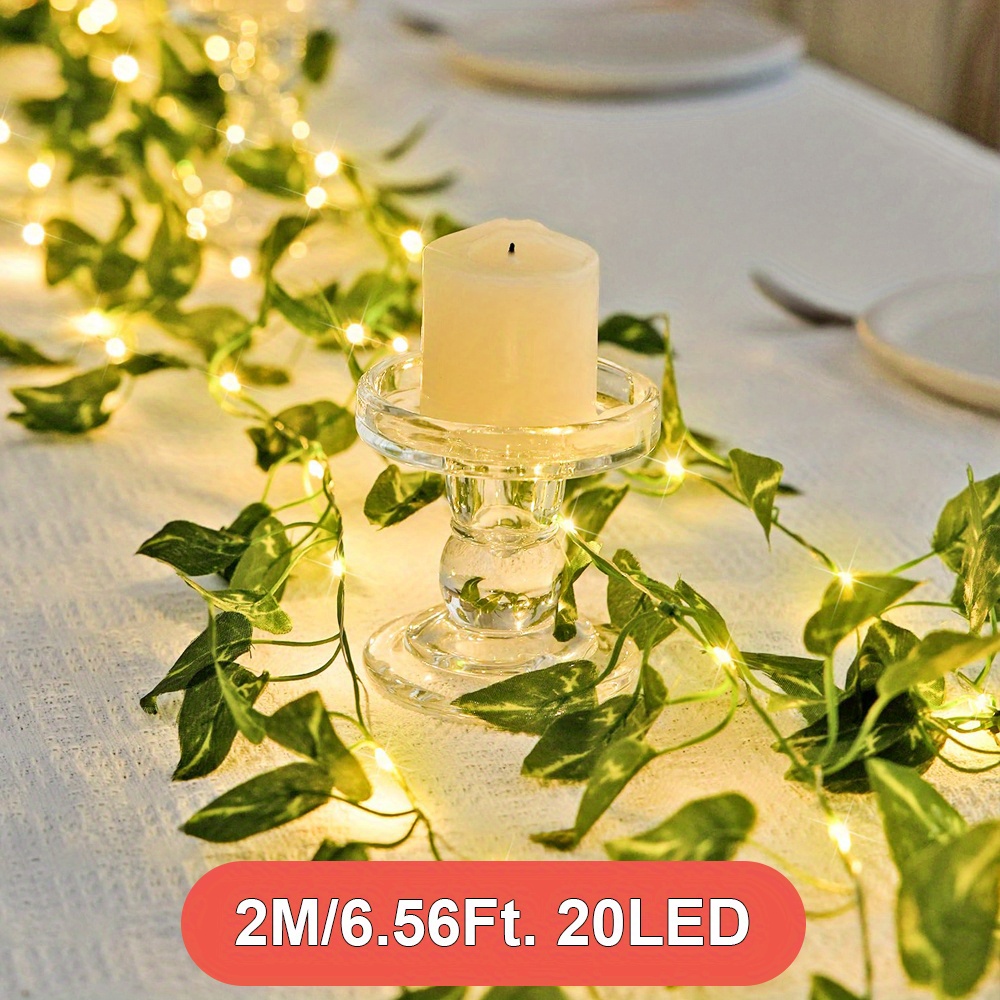 Image of 2m/6.56ft Artificial Ivy String Lights, 20 Led Vine Garland Lights, Battery (not Battery), For Home, Wall Decor, Table Decor, Party, Wedding, Holiday, Christmas, Spring Decor, Perfect For Thanksgiving