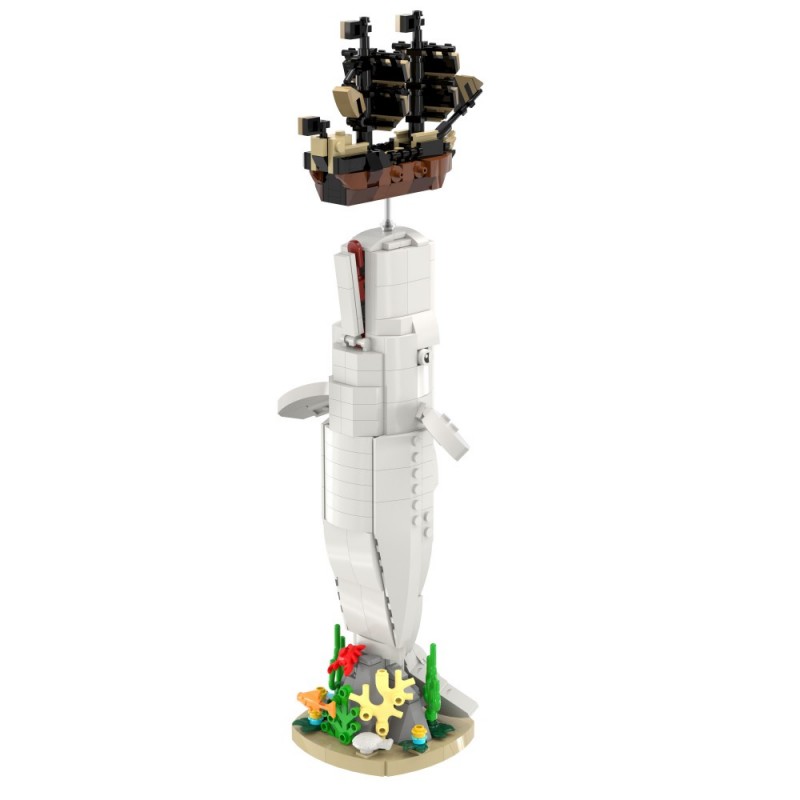 White Whale Building Blocks Set, Sailing Ship Scene, Classic Literature Display Kit, Perfect Gift For Book Lovers