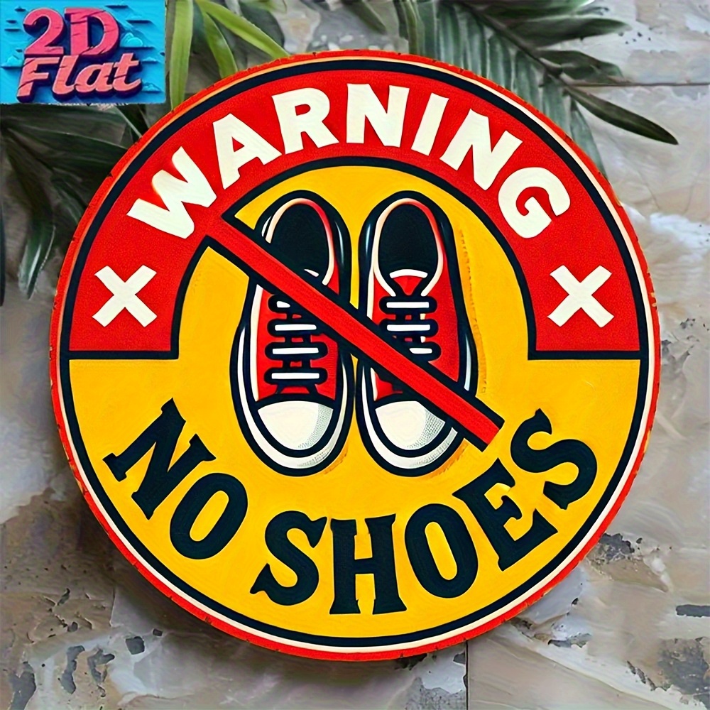 TEMU 2d Flat, 1pc Vintage Wood Allowed Sign - Red/yellow Shoe Ban Warning Decoration Suitable For Home, Garage, Cafe, Farmhouse - Wall-mounted Round
