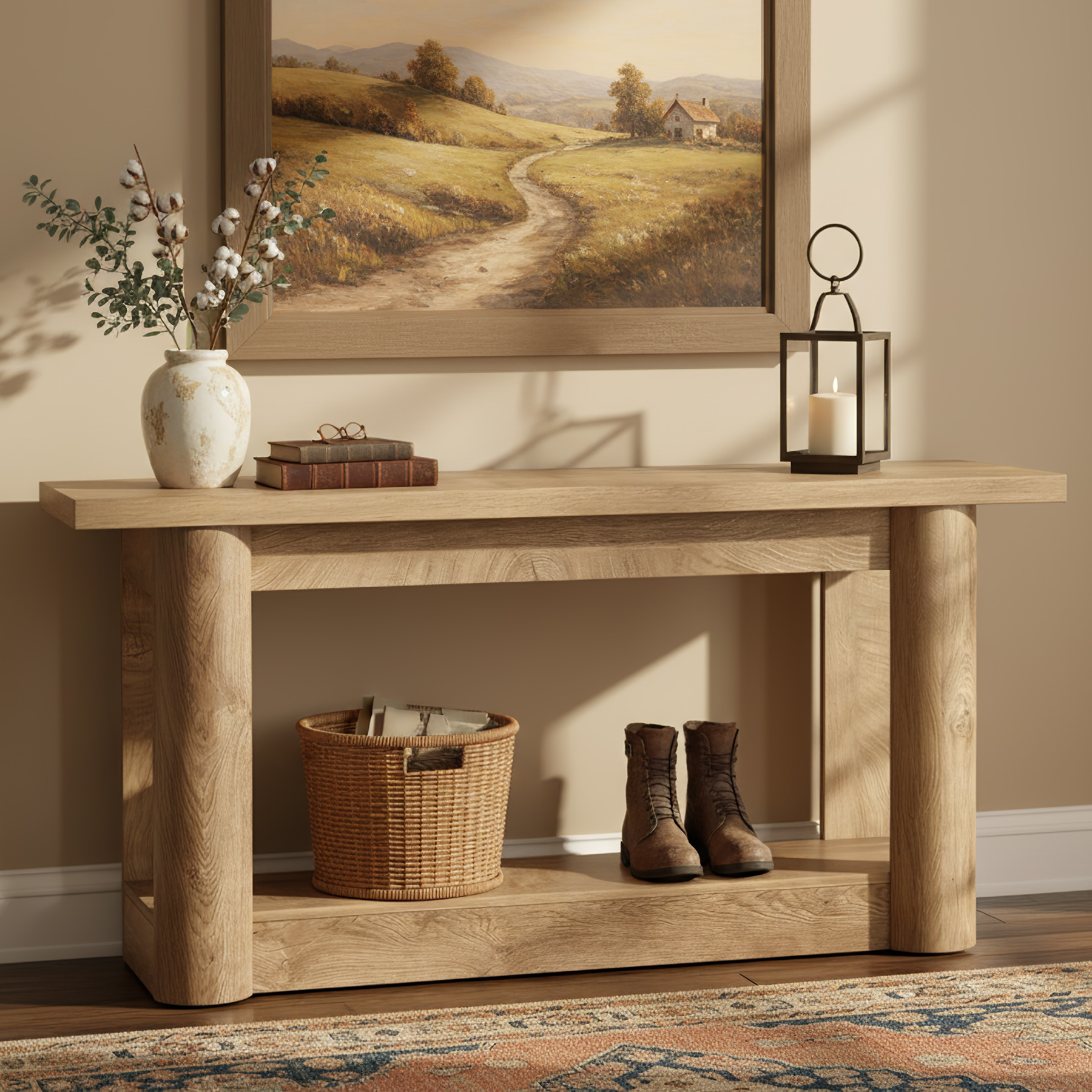 2-tier Storage Entryway Furniture, 63-inch Farmhouse Console Table In Brown, Narrow Long Sofa Table Behind Couch For Hallway Entrance Living Room, Holiday Christmas Style Rustic Table
