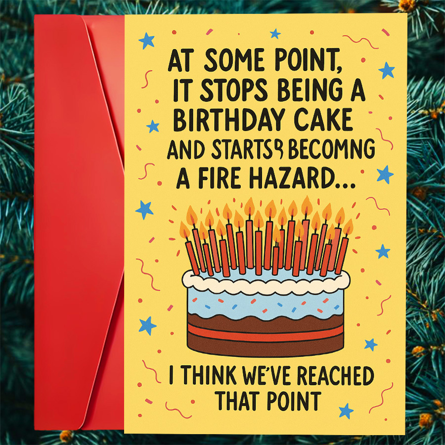 TEMU A Fun Birthday Card | Humorous Fire-themed Cake Design, Celebrating Birthdays , Family, Or Colleagues And Some