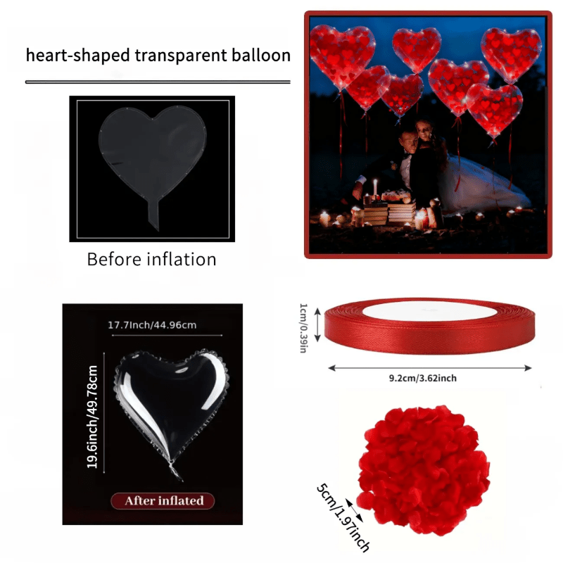 506pcs Transparent Heart-Shaped Pom Pom Petal Combination Set, 500 Petals + 5 Pom Poms + 1 Ribbon. Ideal for Valentine's Day, Weddings, Birthdays, Proposals, Anniversaries, Mother's Day Romantic Decorations, and Special Evening Parties