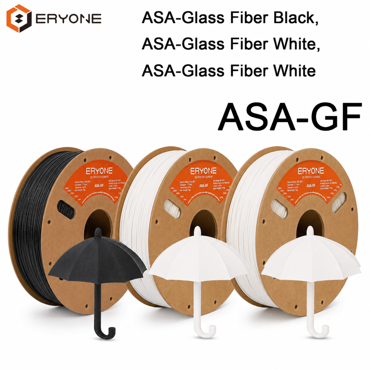 Eryone Asa-gf 3d Printing Supplies Filament For 3d Printer, 3 Rolls(3kg Total), 1.75mm +/ -0.03mm Multiple Color Combinations