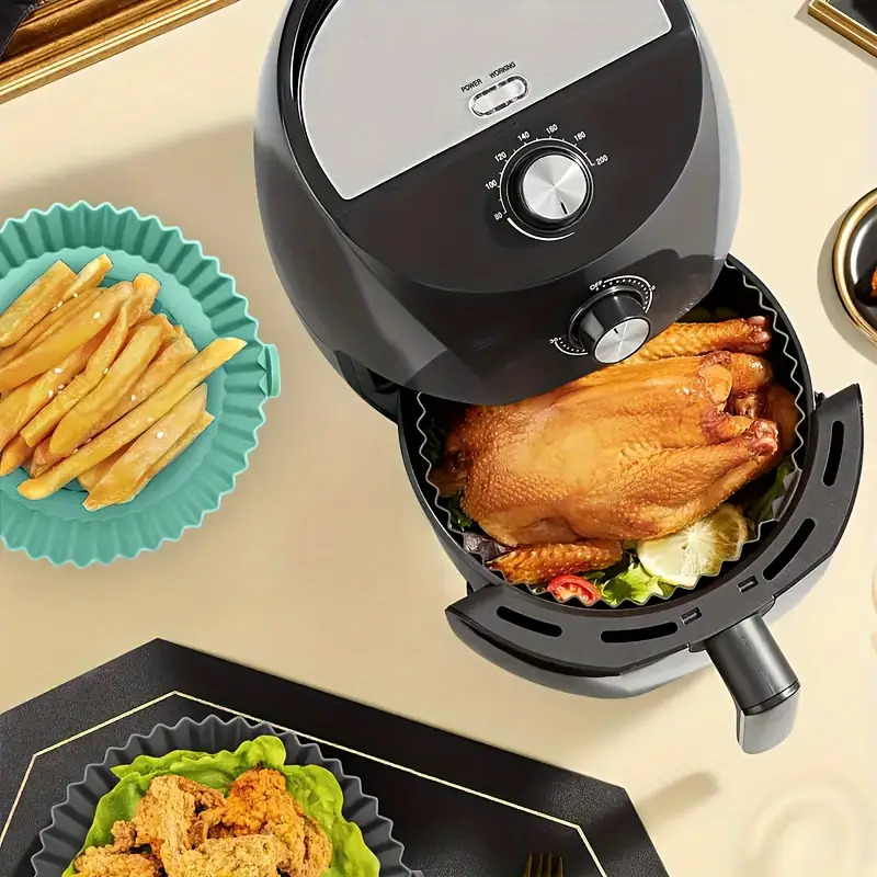 1pc 8-Inch Reusable Air Fryer with Silicone Lining - Easy to Clean, Non-Stick Oven and Microwave Safe, Ideal for Home Cooking and Baking, Air Fryer Accessories