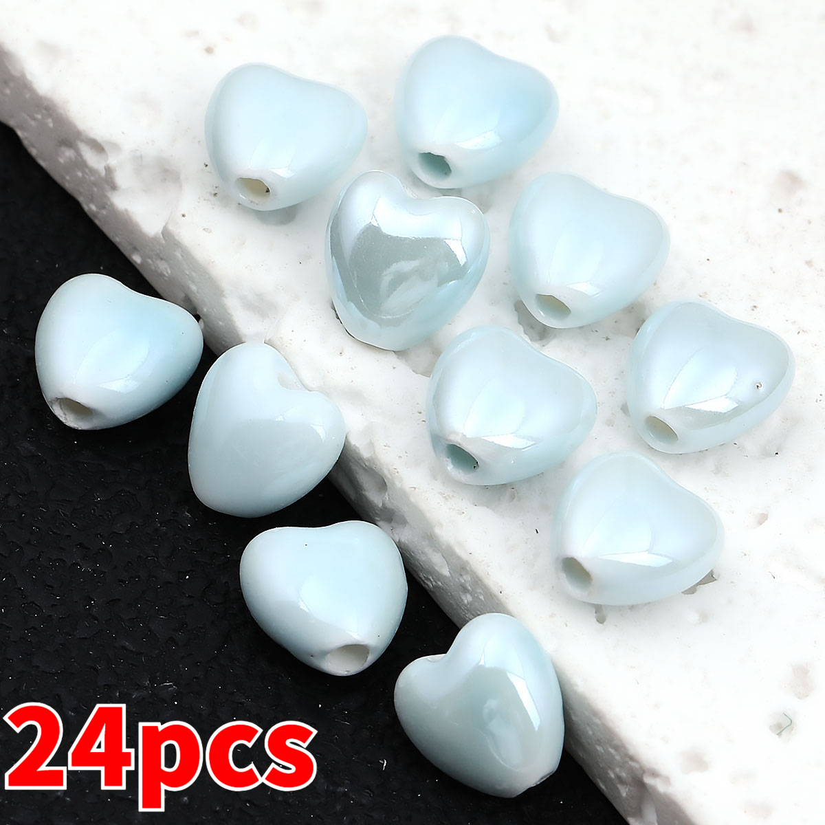 12pcs Heart-Shaped Ceramic Beads for DIY Jewellery Making