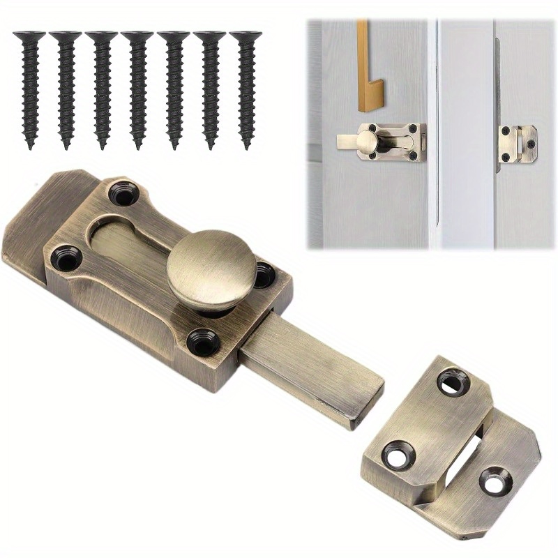 TEMU 8pcs 1 + 7 Screws, Sliding Door , Heavy-duty Door Lock, Internal Vintage Alloy Security Latch, With Screws, For Securing Interior And Exterior