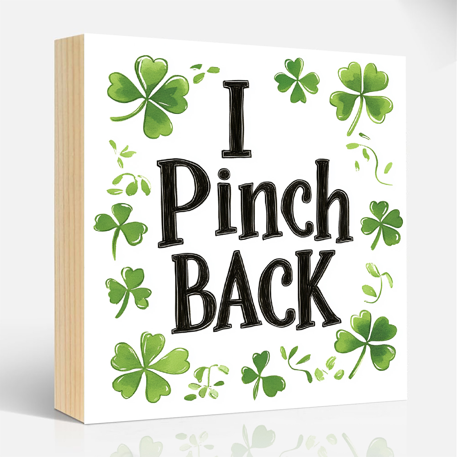 

1pc 's Day Wooden Sign - "i Pinch Back" Tabletop Decor With Clover Design, , Multipurpose Holiday Decoration For Home, Desk, Shelf, English Text, 6x6 Inches