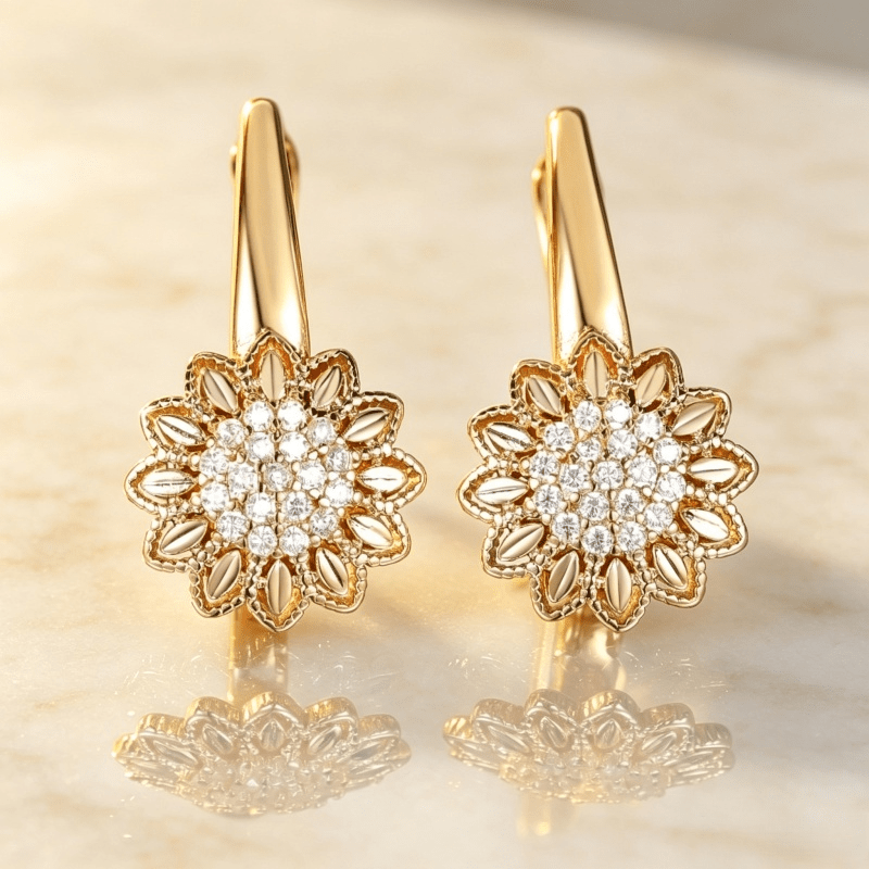 TEMU Fashion Earrings Exquisite Synthetic Zirconia Flower Hoop Earrings For Women Daily Casual Party Cute Earrings Jewelry Gift