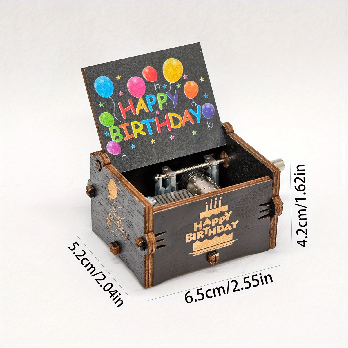 TEMU A Birthday-themed Hand-cranked Music Box, With The Words "happy Birthday" On And The Body, Decorated With Colorful Balloons And Birthday Cake