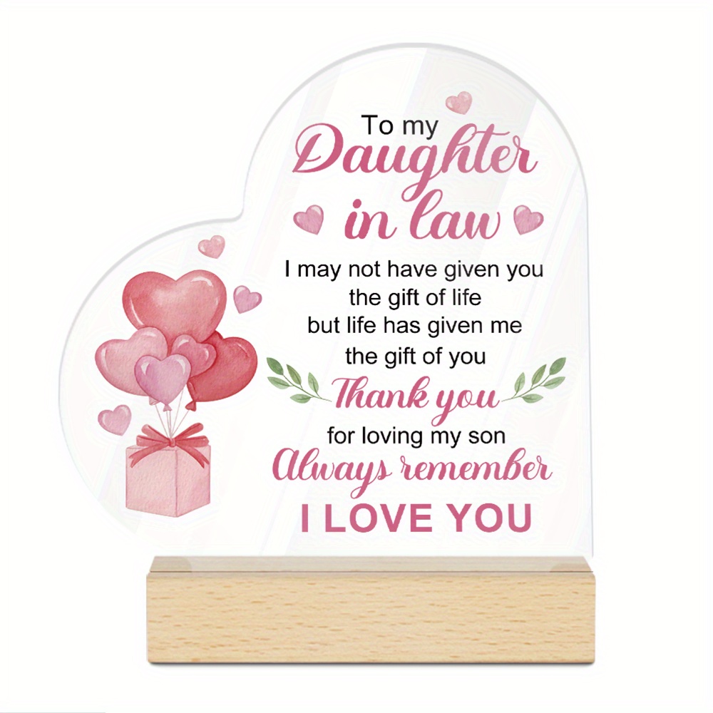 TEMU Putuo Decor 1pc Heart-shaped Acrylic Sign With A Wooden Base, A Reminder Of My Love For My Daughter-in-law, Decorating A Room Or As A Gift.