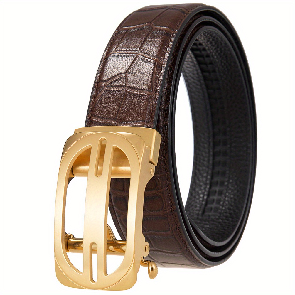 Men's Automatic Buckle Belt Faux Leather with Textured Square Pattern