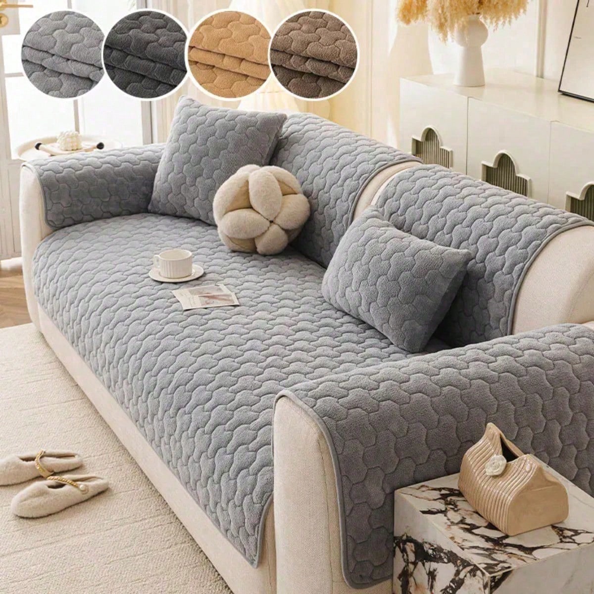 1pc-sofa Cushion, Anti Slip Sofa Cover, Thickened Winter Plush Seat Cushion Sofa Cushion For
