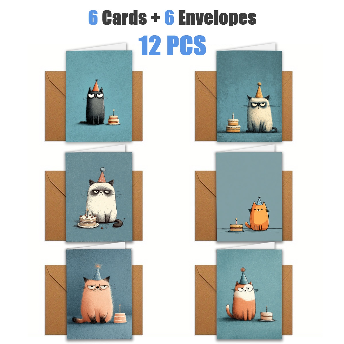 TEMU 1 set/12 stuks/24 stuks Verjaardagshoed Kat en Taart Kaart | Inclusief , Wenskaart | Perfect voor Verjaardagen, Vieringen en Bedankjes,