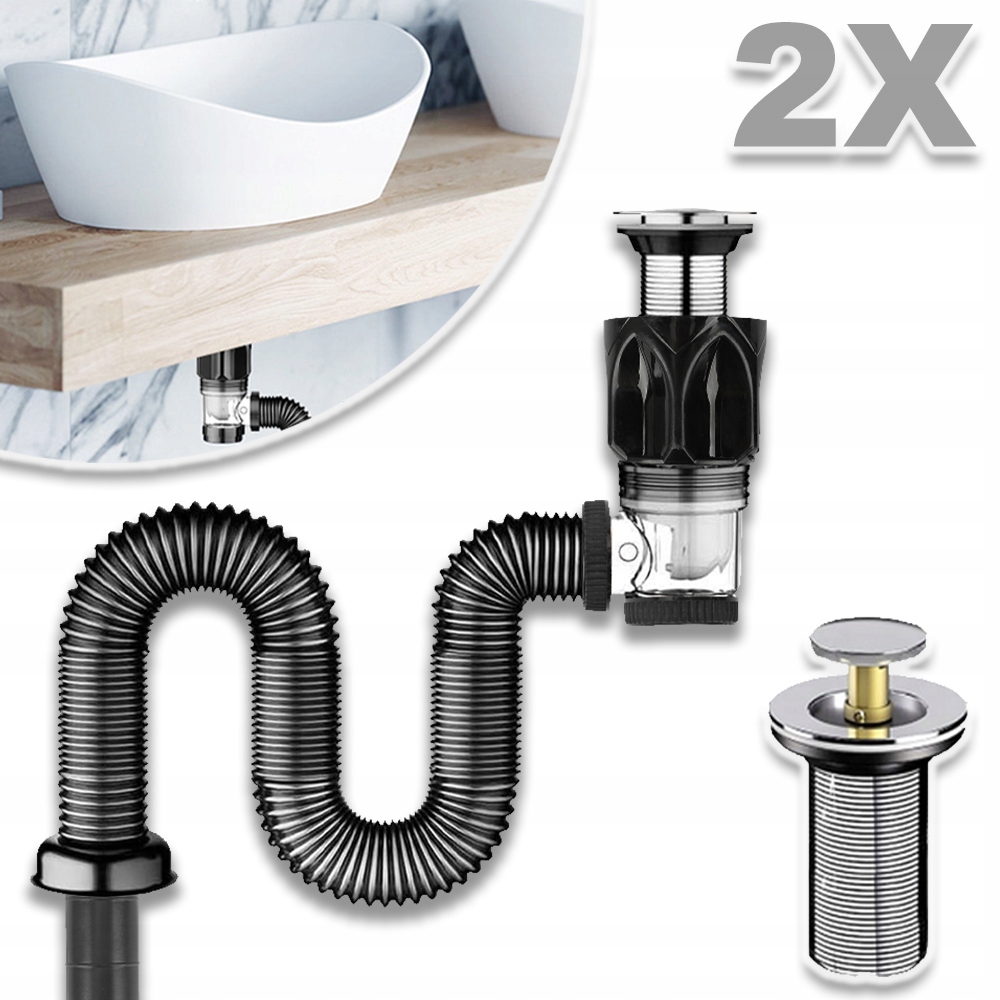 Image of 2pcs (2-pack) Sink Drain Pipe Kit Suitable For Kitchen & Bathroom - Siphon Design With Plug Closure, Odor-proof & Insect-proof Drain Cover, Sink Drain System For Sinks, Bathtubs, Showers, Drains