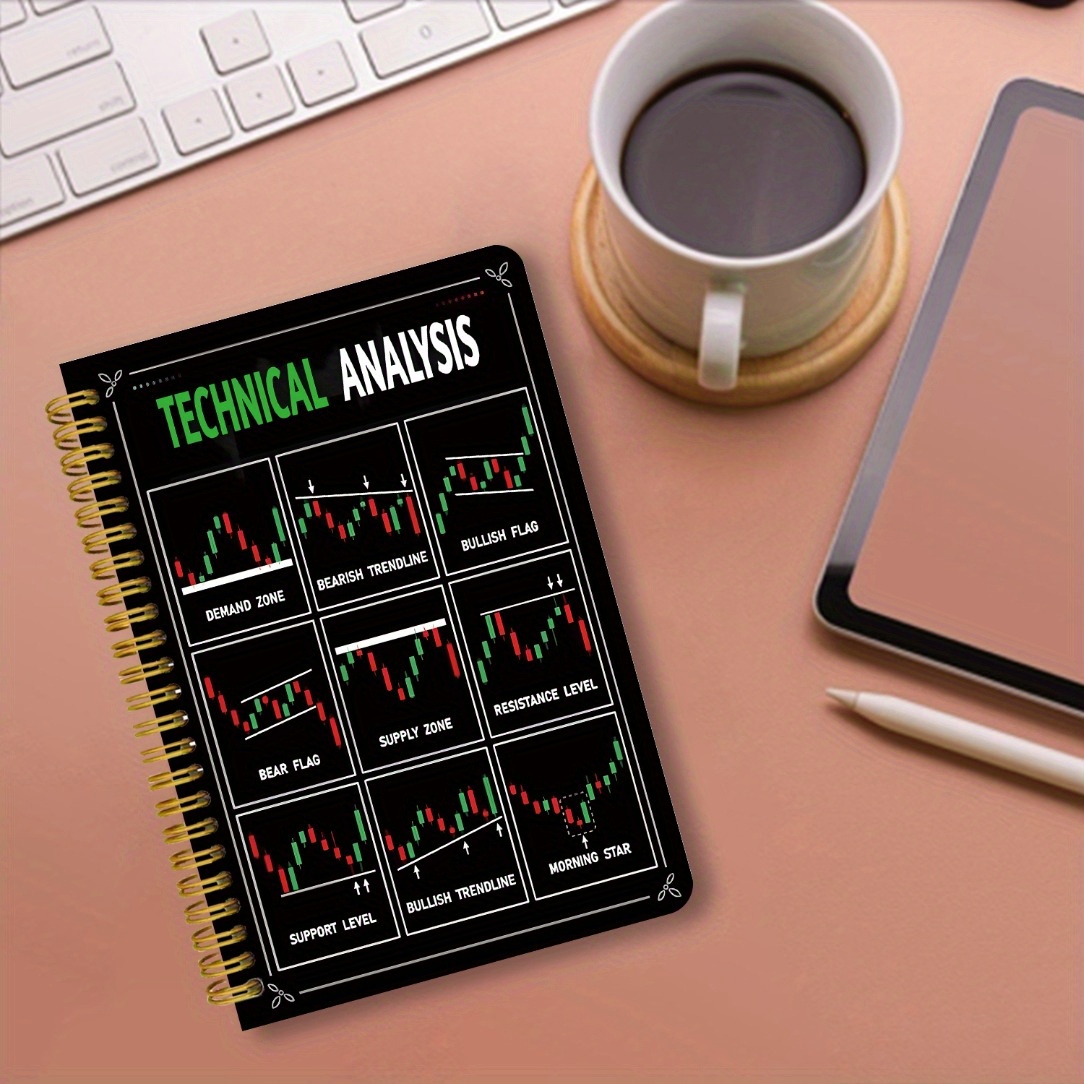 Aktienhandel-Chartanalyse A5 Spiralnotizbuch - Dicke Cover-Design mit technischen Analysevorlagen für Widerstands-/Unterstützungsniveaus, Bull Flag/Bear Trend - 13,97x21,08 cm, ideal für Trader, Investoren & Finanzbegeisterte, Börsenbuch, Trader-Arbeitsbuch, hochwertiges Papier, strukturiertes