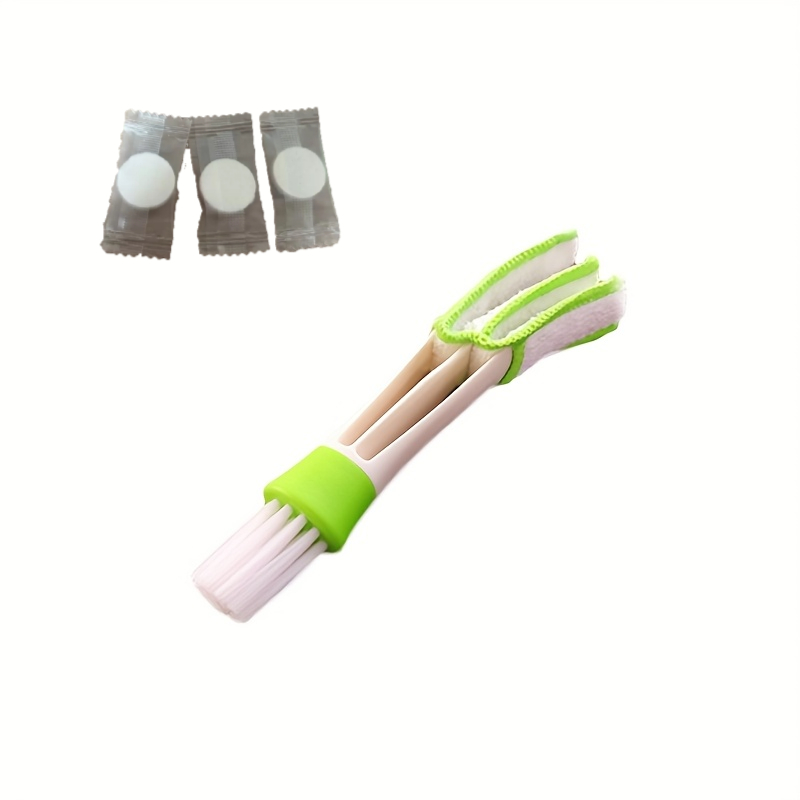 TEMU 4pcs (including 1pc Cleaning Brush And 3pcs Disposable Wipes) Multifunctional Car Vent Cleaning Brush - Detachable And Washable, Green-white