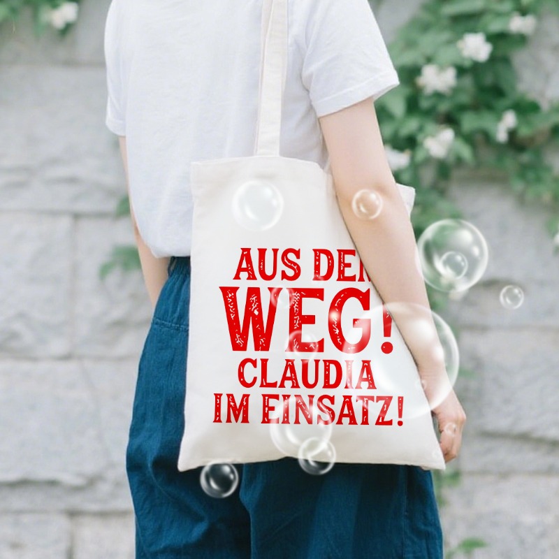 TEMU A Tote Bag With German Text Reading " The Way! Claudia !" This Shopping Bag Is A Versatile Handbag Featuring Spacious Capacity, Foldable Design,