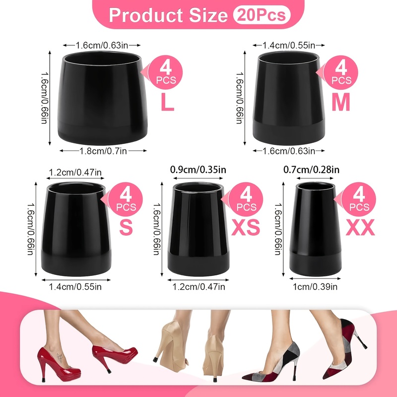 TEMU 20pcs High Heel Heel Protectors In 5 Sizes, Anti-slip Noise-reducing Wear-resistant Heel Replacement Pads, Outdoor Party Heel Accessories