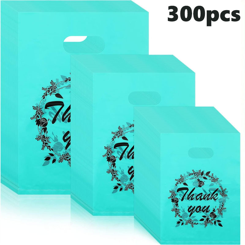 Image of 300pcs Assorted Sizes Thank You Gift Bags - Gift Bag With Handle, Plastic, Perfect For Small Businesses, Parties & Favors, Thanksgiving, Mother's Day, Weddings, And More