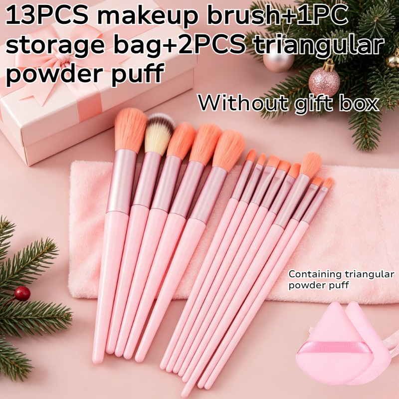 TEMU Complete 16pcs Makeup Brush Set (including Storage Bag And 2pcs Makeup Sponges), Full Set Base Makeup, Grooming, And Improves Makeup Effect .
