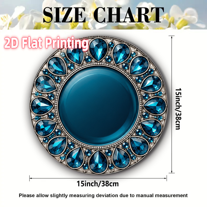 TEMU 4pcs 2d Printed Round Table Mat 15in Retro Ornamental Gemstone Blue Theme Design Funtable Arrangement Suitable For Holiday Parties, Family