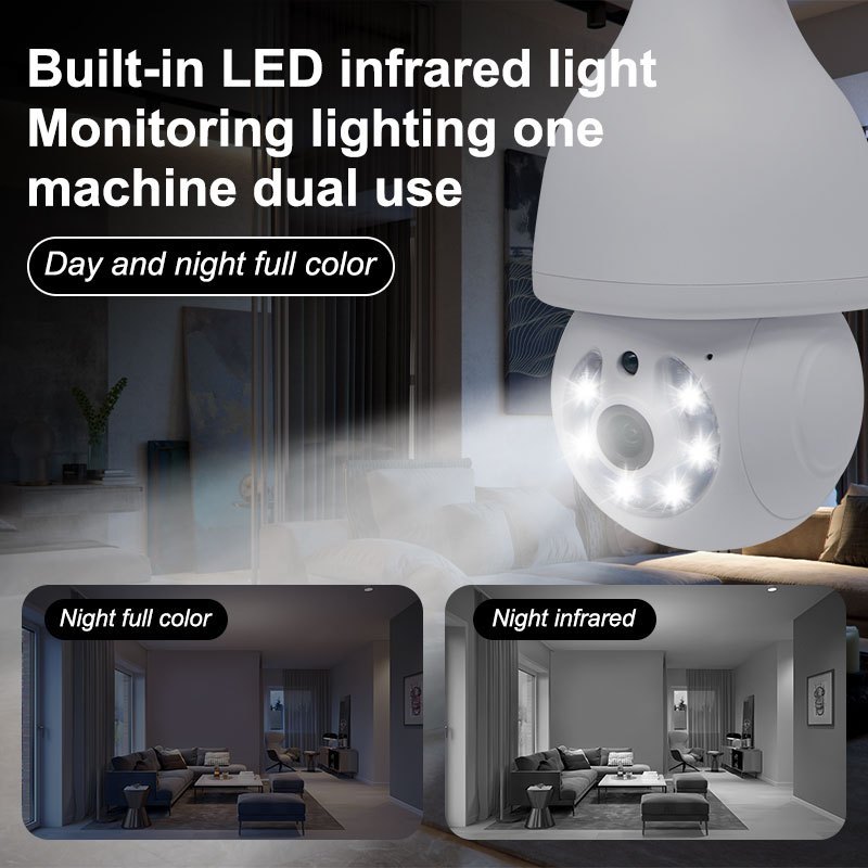 Teruhal Smart Light Bulb Camera - 2MP WiFi Security Cam with PTZ, Motion Tracking & Two-Way Audio, Indoor/Outdoor E27 Compatible, 360° View for Home Safety, TERUHAL details 3