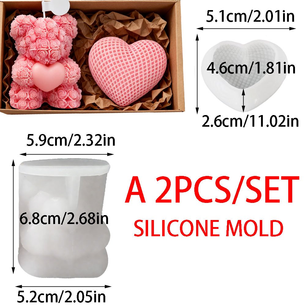 TEMU 4 Stili 2 pezzi/Set Stampo in silicone per candele a forma di orsetto , , strumento per la produzione di in gesso, souvenir