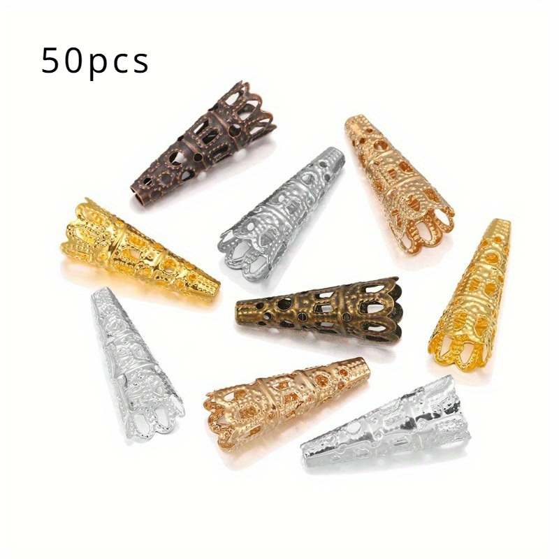 Image of 50pcs/pack 23mm Long Trumpet Flower Bracket Beaded Cap Hairpin Bracket Headpiece Bead Pendant Loose Pearl Bracket Accessories Materials