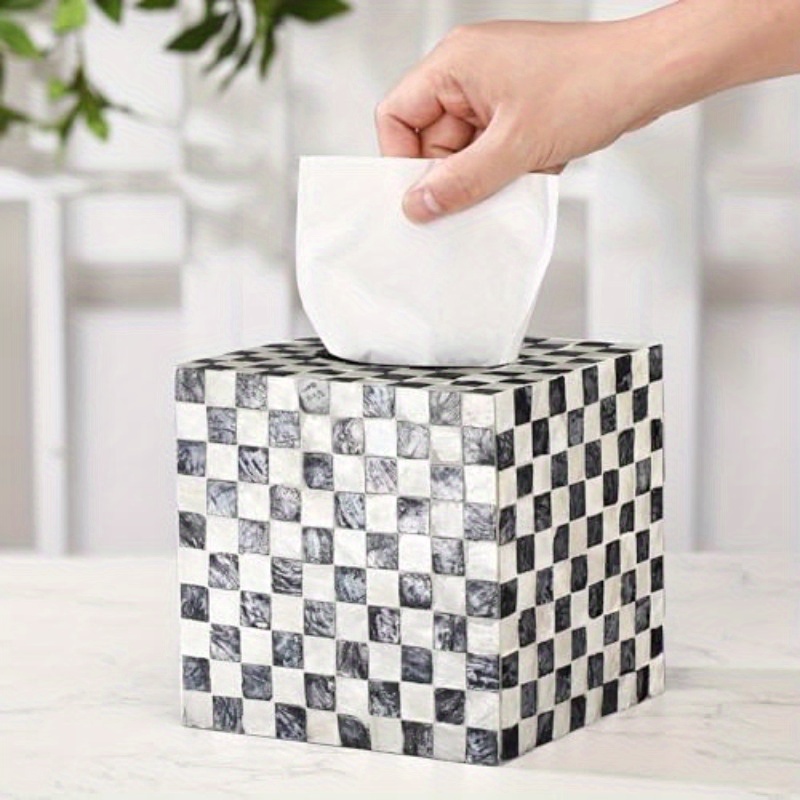 elegant black and   tissue box cover 5 9 inch cube ceramic decorative napkin holder with golden accents   for table bathroom vanity countertop or office bathroom organizer marble pattern ceramic construction bathroom decor and accessories Product details 0