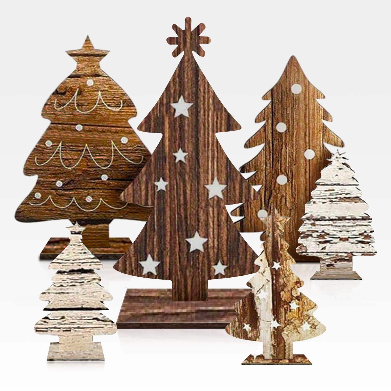 TEMU 6pcs Set Rustic Wooden Christmas Trees - Farmhouse Tabletop Decor, Centerpieces & Signs For Home And Office, Outdoor Christmas Decor